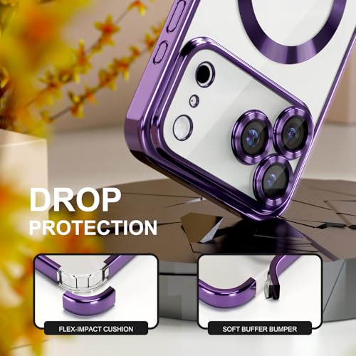 Image of Misea Magnetic for iPhone 17 Pro Max Case Compatible MagSafe | [Never Yellowing] [Military Drop Protection] Full Camera Lens Protector Plating Soft Clear Phone Case for Women, Deep Purple