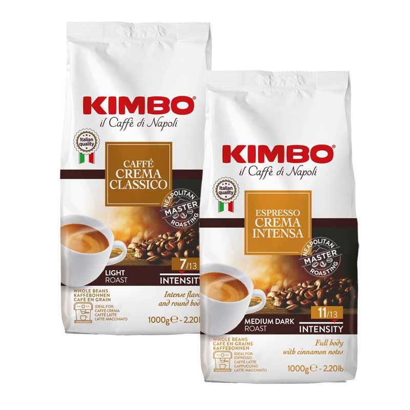 Caffè in grani Kimbo Crema Classico e Crema Intensa 1 kg x 2