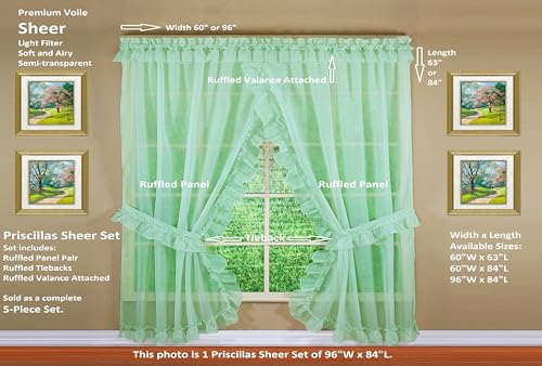 Image of Today's Curtain, Emelia Priscilla Sheer Pair 96 inch W x 84 inch L, Sage, 5-Piece-Set