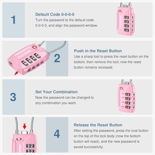 Image of Puroma TSA Approved Luggage Lock, 4 Digit Combination Travel Locks Resettable Code Lock with Zinc Alloy Body for Suitcase, Toolbox, Backpack, Bag, Gym Locker, Basic Pink, Basic Pink