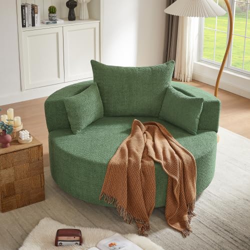 Sillón redondo giratorio Chenille Verde miniatura 1