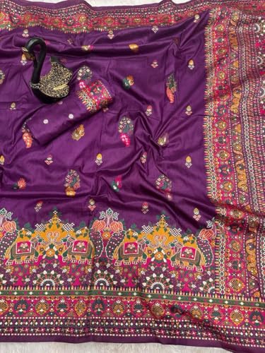 Image of SWORNOF Women's kanjivaram banarasi silk saree for Patola festival Wedding silk with rich pallu Design sarees for women with blouse piece
