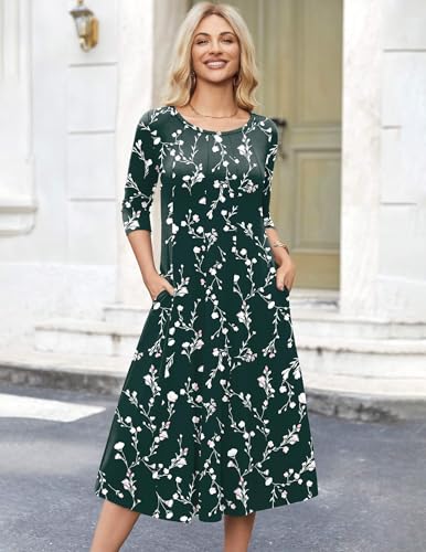 Image of HOTOUCH Women's 3 /4 Sleeve A-line and Flare Midi Long Dress