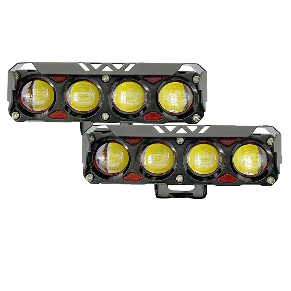 - LED External 4-Bead Hooded Spotlight Yellow & White with Devil Eye DRL, Waterproof Fog Light for Motorcycle, Car, Truck, Van (12V–36V DC, 120W) Pack of 2