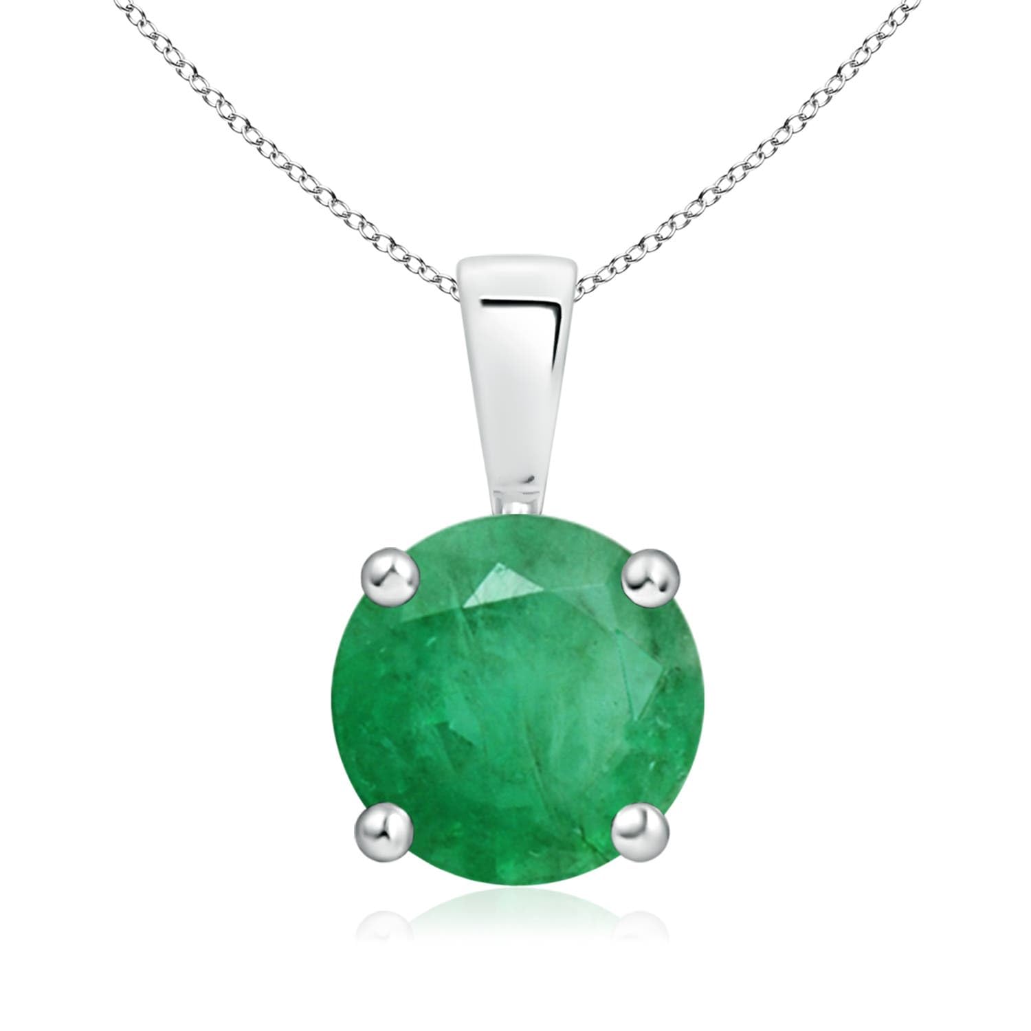 Angara Natural Emerald Solitaire Pendant for Women | Round Emerald Solitaire Pendant Necklace in 14K Solid Gold/Sterling Silver/Platinum With 18"