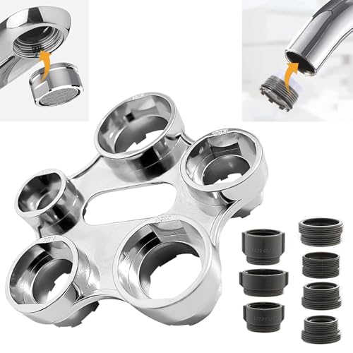 Llave Aireador Grifo Universal, 10 en 1 Universal Aerator Key de Desmontaje, Llave de Extracción Aireadore de Filtro con 7 Adaptadores, Eficiente Herramienta para Repuesto de Filtros de Baño y Cocina