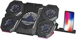 C3Tech Base para Notebook Gamer NBC-300BK ate 17,3' Preto com 5 coolers ventiladores com iluminação RGB na lateriais e painel controlador de funções