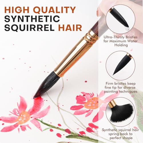 Image of Watercolor Brushes Professional, Fuumuui 10Pcs Synthetic Squirrel Hair Water Color Paint Brush Set for Artists - Flat, Round Pointed, Dagger, Cats Tongue Oval Wash for Watercolor Gouache Inks Painting