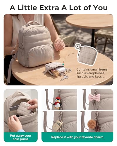 Image of BAGSMART Small Backpacks for Women, Lightweight Puffer Mini Backpack Purse with Pouch, Quilted Casual Daypack, Water-Resistant Bookbag for Daily Travel College, 2-in-1 Set, Baby Blue