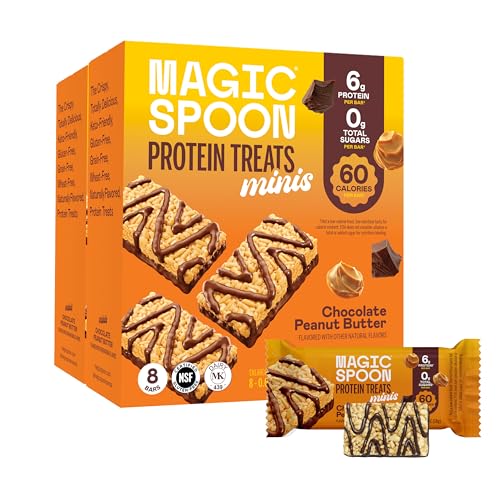 MAGIC SPOON Mini Treats - 6g Protein Low Carb Keto Friendly Low Sugar Gluten Free Crispy Protein Bar Cereal Bar On-The-Go Healthy Snack (Chocolate PB 16 Mini Bars)