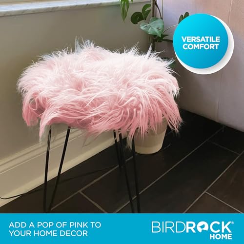 BIRDROCK-HOME-Round-Faux-Fur-Foot-Stool-Ottoman-with-White-Hairpin-Legs-Cozy-Stylish-Makeup-Chair-wMetal-Legs-Soft-Padded-Vanity-Seat-for-Desk-Table-in-Bedroom-Living-Room-Kids-Room-Pink BIRDROCK HOME Round Faux Fur Foot Stool Ottoman with White Hairpin Legs Cozy Stylish Makeup Chair wMetal Legs Soft Padded Vanity Seat for Desk Table in Bedroom Living Room Kids Room Pink