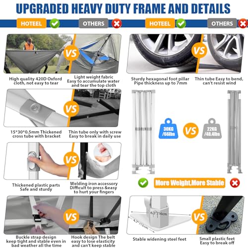 Image of HOTEEL 10x15 Pop up Canopy Tent for Parties, Heavy Duty Easy Setup Tent Without Sidewalls, Outdoor Commercial Instant Gazebo for Wedding Event, with Roller Bag & Sand Bags, Grey(Hexagonal Frame)