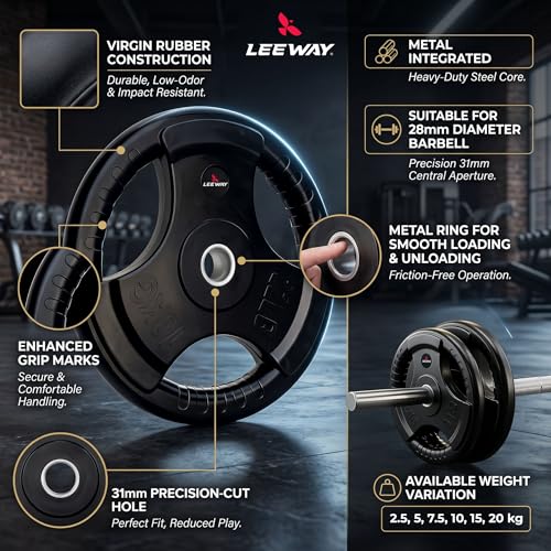 Image of LEEWAY Rubber Weight Plates (7.5kg x 2) | 31mm Dia | Rubber Coated Metal Integrated Weights for Barbell Rod | Standard Rod Compatible Dumbbell Spare Gym Weight Plates for Home Gym Equipment Workout (7.5kg Pair)