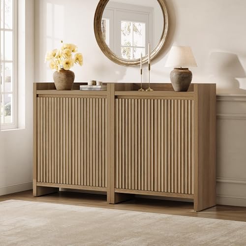 Image of SICOTAS Shoe Cabinet - Fluted Shoe Storage Cabinet for Entryway, 48-Pair Shoes Organizer with Doors & Adjustable Shelves, 2 Pieces Large Shoes Rack Entrance Storage Cabinet for Hallway, Living Room