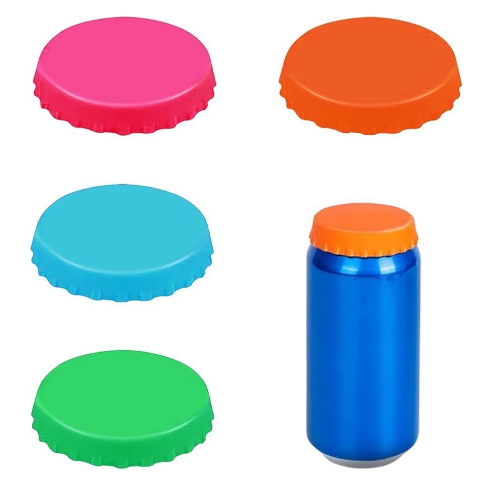 4 PCS Beverage Can Sealer Cap Reusable Silicone Soda Saver Can Lids Spill-Proof Soda Drink Cover Tops for Preserving the Flavor and Carbonation of Your Drinks