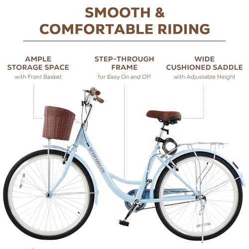 VIRIBUS Beach Cruiser Bike for Women, Single Speed Womens