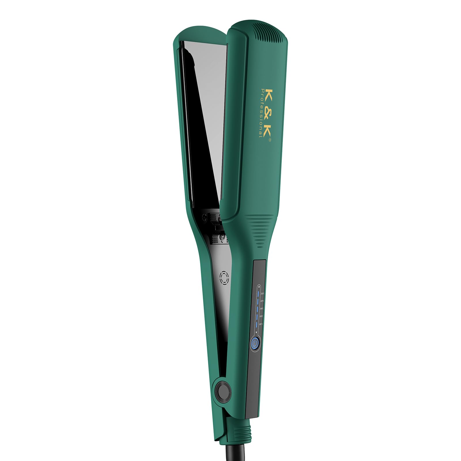 K&K 2.24 Inch Flat Iron Hair Straightener Professional Extra Wide Hair Straighteners for Therapy Keratin, 3D Floating Ceramic Tourmaline Coating Plate Irons for Thick Hair Damage (Green)