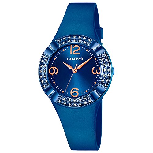 Preisvergleich Produktbild Calypso Damenarmbanduhr Quarzuhr Kunststoffuhr mit Polyurethanband analog K5659, Farbe:blau