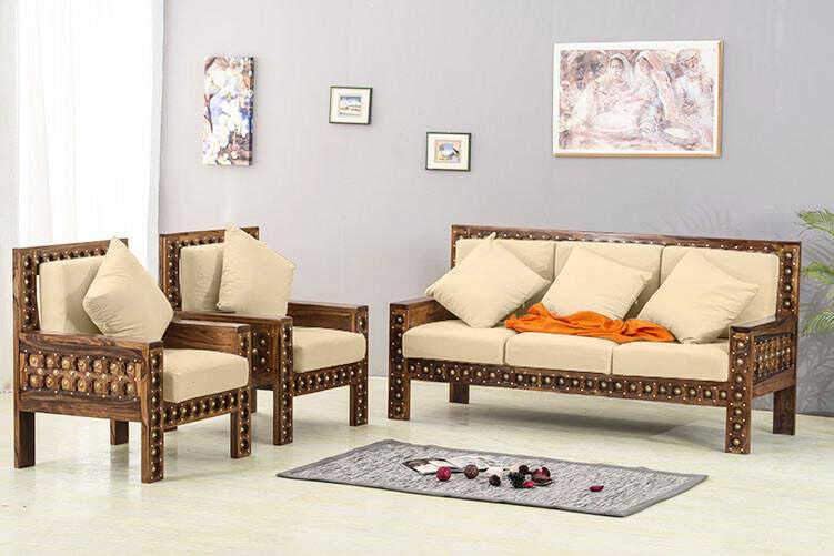 PAREEK FURNITURES Solid Sheesham Wood Sofa Set 5 Seater | Wooden Sofa Set 5 Seater for Living Room | 5 Seater Sofas Sets 3+1+1 | Five Seater SofaSet with Storage | Honey Finish-image-5