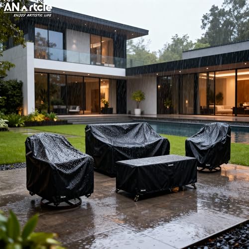 Image of Patio Furniture Covers 4 Piece Set, 600D Waterproof Heavy Duty Outdoor Furniture Covers,Fit Wicker Patio Sofa, Swivel Rocker Chair and Coffee Table,Black