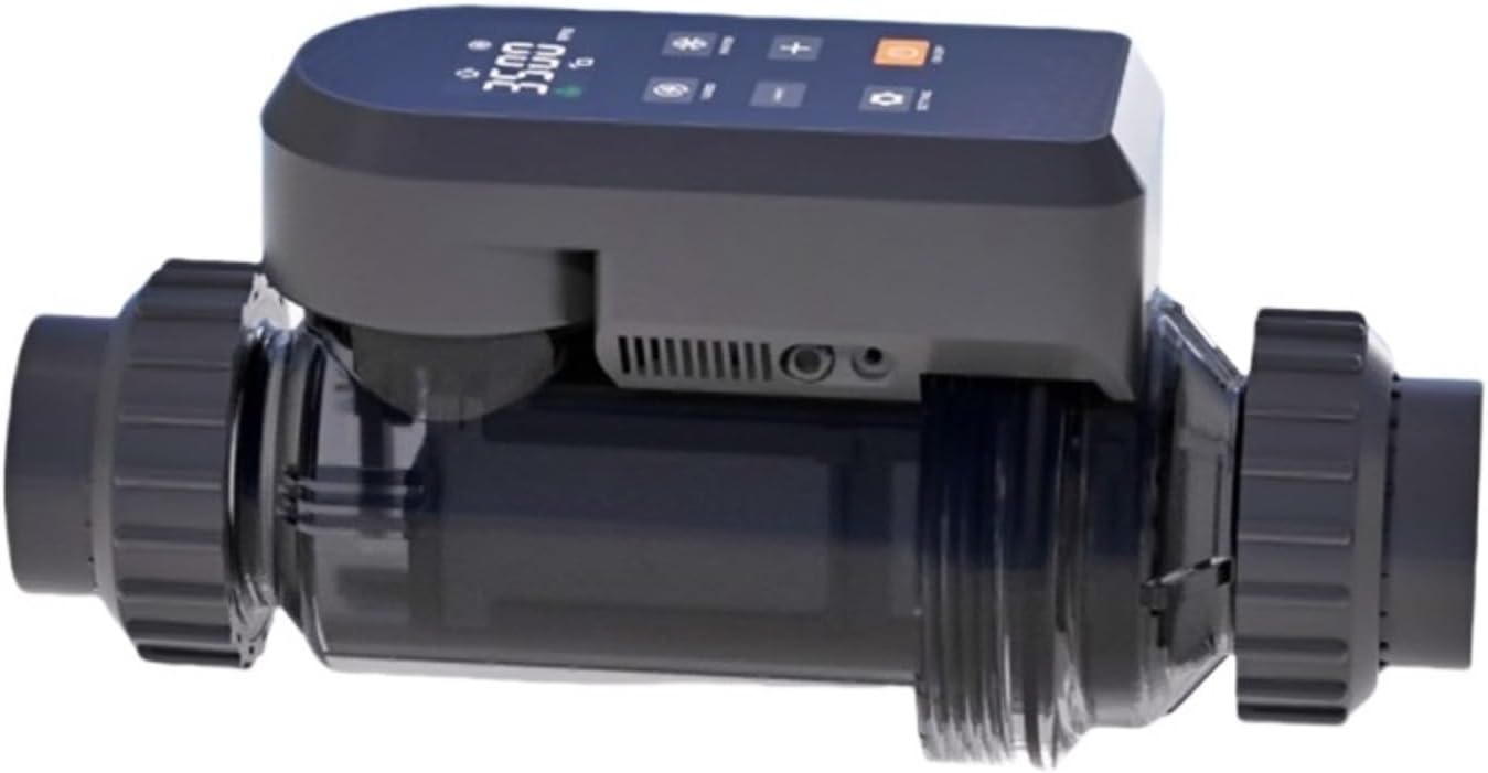 GENERIC Intelligent Salt Chlorine Generator side view, showing plumbing connections