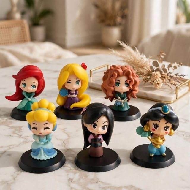 Image of Awestuffs Princess Cute Action Figure Set | Fairy Tale Birthday Party Decorations, Cupcake Toppers, Baby Shower Favors, Kids Room Decor (Set of 9)