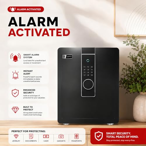Image of Amazon Basics Pro Gross Capacity - 54L (Net - 49L), Biometric Fingerprint + Password Safe Locker Box for Home & Office | Digital Electronic Security Locker Safe With Dual Access, Anti Theft Steel Body