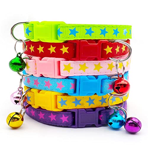 Small Dog Puppy Pet Collar Star Design with Bell Nylon Adjustable Size 19-32cm Pink - Image 4