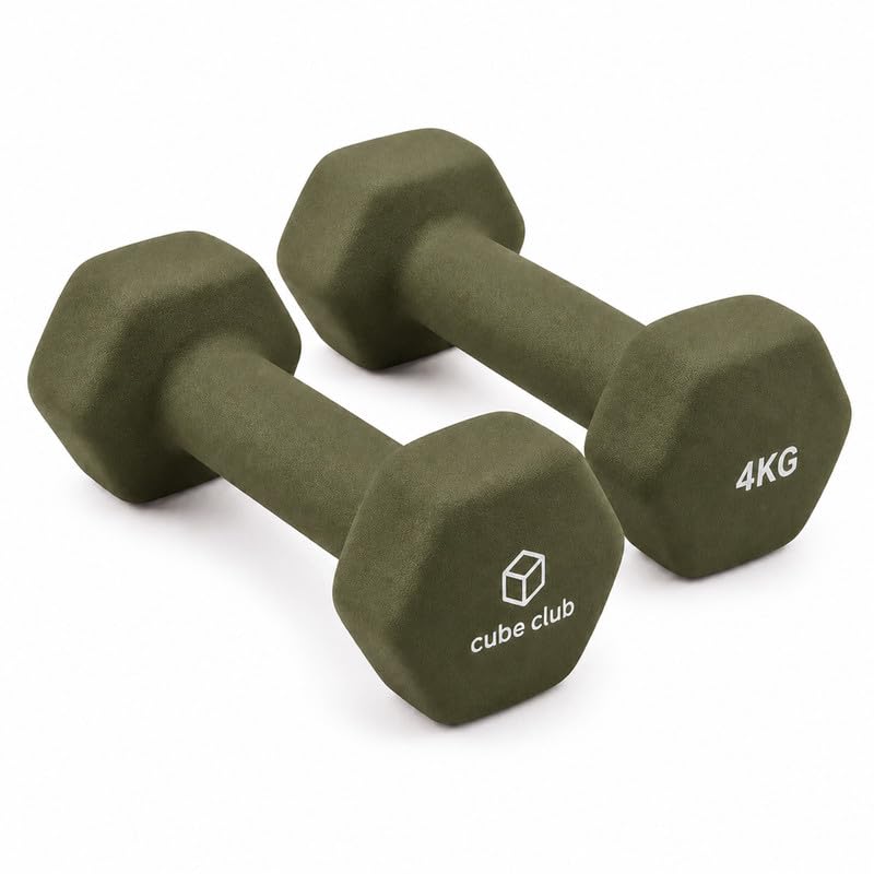 Image of The Cube Club Neoprene Dumbbells Set 4kg x 2 for Women & Men | Premium Anti-Slip Hex Dumbbells set for home workout| Gym Equipment for Home Workout, Yoga, Pilates & Strength Training - Green 8kg