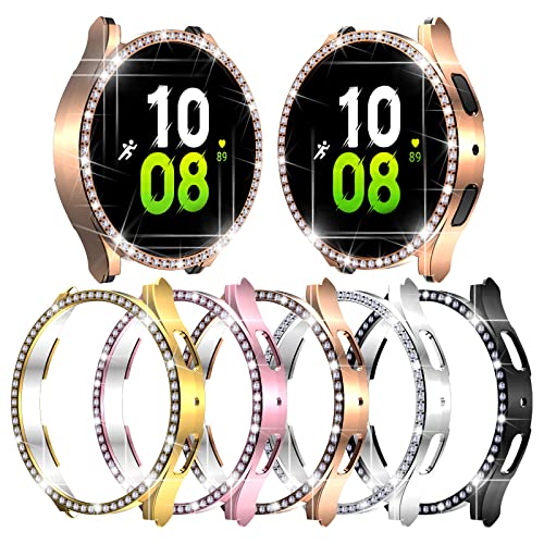Wugongyan Case Compatible with Samsung Galaxy Watch 5 & Galaxy Watch 4 40mm 44mm Accessories Bling Crystal Diamond Hard PC Protective Face Cover Bumper Frame (5 Colors, 40mm)