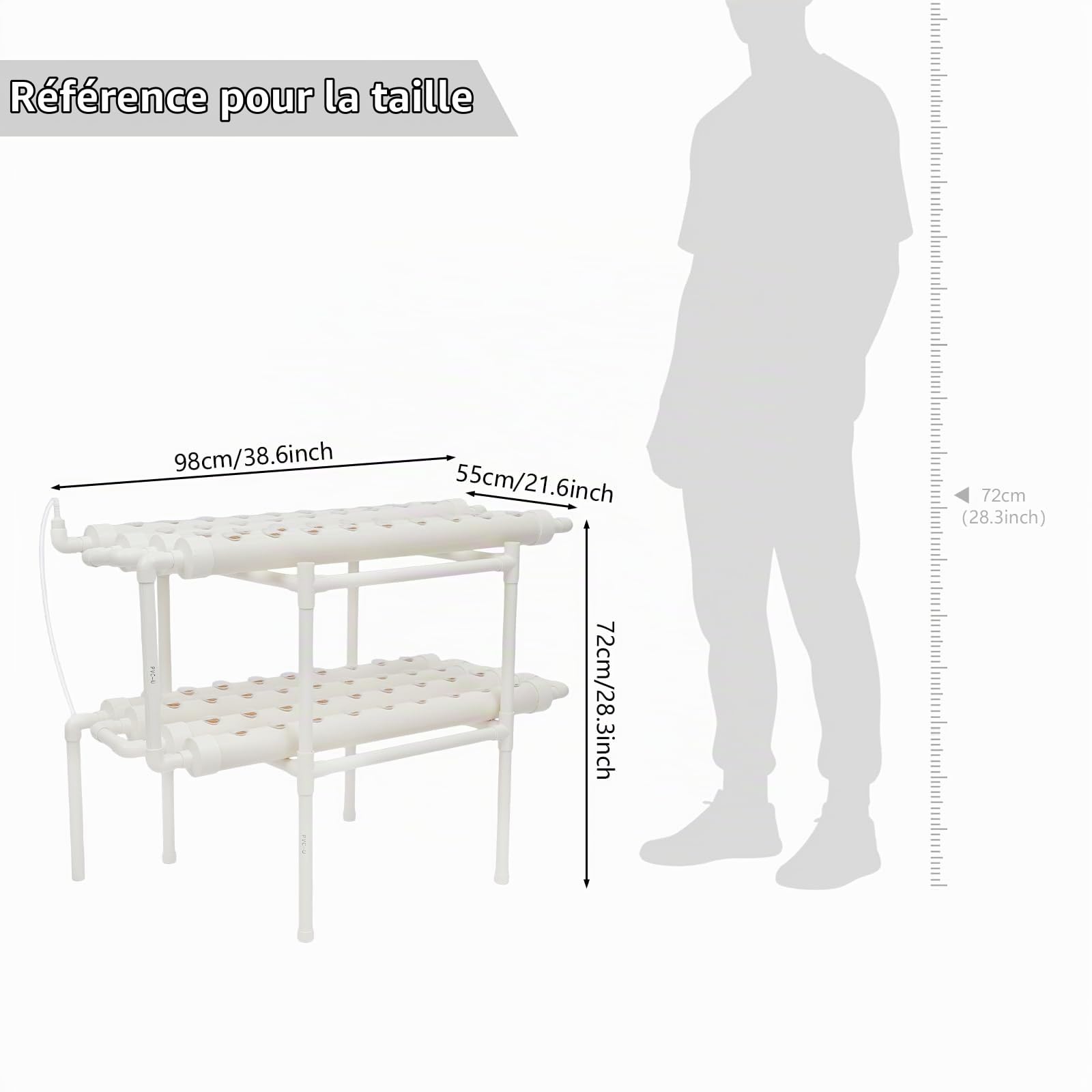Kit de culture hydroponique, Système de culture en PVC-U à deux couches avec 72 emplacements et arrosage automatique, Système hydroponique sans sol pour le jardin, le balcon, la culture de légumes et