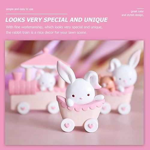 Miniatura 7 de SAFIGLE Mini tren decoraciones de Pascua para interiores figuras de tren de conejito de Pascua linda decoración de conejo de primavera hecha a mano