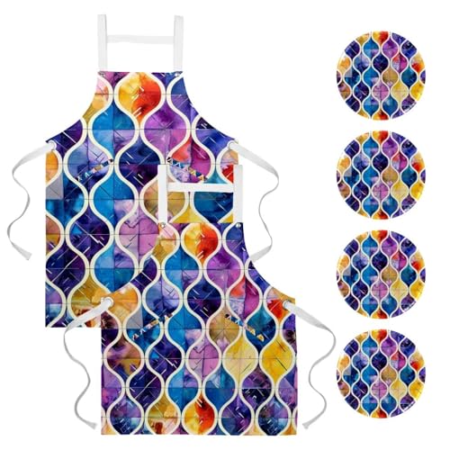 Tabliers de cuisine pour homme et femme avec imprimé géométrique coloré