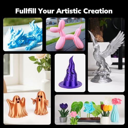 Image of AMOLEN PLA 3D Printer Filament Silk PLA Filament 1.75mm Silk Filament Pack Black /Red Copper /Purple /Neon Green 3D Printing Filament Bundle for Halloween 3D Printing, 200gX 4 Spools