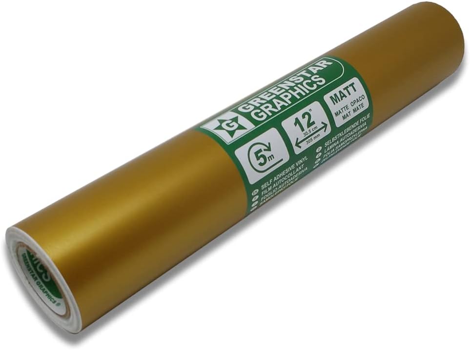 5m ROLL STICKY BACK PLASTIC SELF ADHESIVE CRAFT & DIY VINYL (500cm X 30.5cm) Arts & Crafts, Stickers, Hobbies & 12” Electronic Die Cutters/Plotters (GOLD MATT 12”)