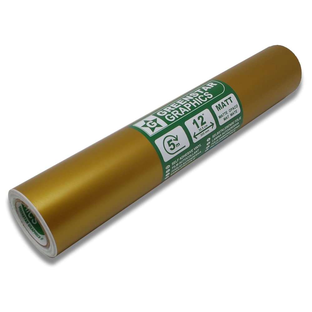 5m ROLL STICKY BACK PLASTIC SELF ADHESIVE CRAFT & DIY VINYL (500cm X 30.5cm) by GREENSTAR GRAPHICS® Arts & Crafts, Stickers, Hobbies & 12” Electronic Die Cutters/Plotters (GOLD MATT 12”)