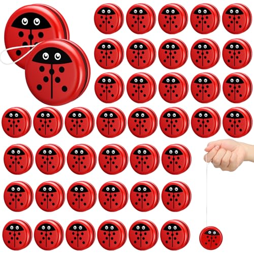 Sonwyoung 50 Pcs Kids Ladybug Party Favors Metal Ladybug Toy for Kids with String Cartoon Pattern Teens Christmas Birthday Party Favors