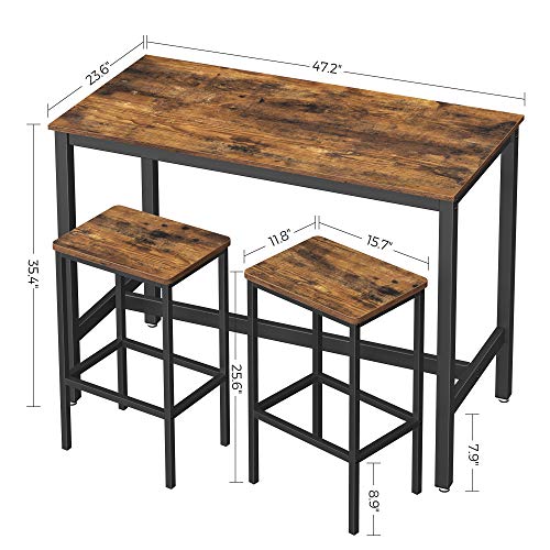 VASAGLE Bar Table Set, Bar Table with 2 Bar Stools, Dining table set, Kitchen Counter with Bar Chairs, Industrial for Kitchen, Living Room, Party Room, Rustic Brown and Black ULBT15X