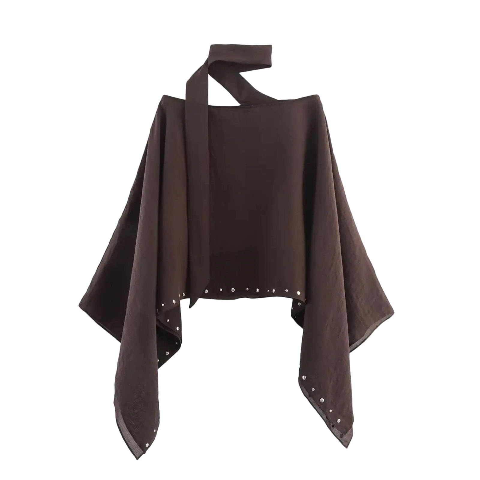 Womens Rivet Hem Scarf Collar Pullover Top Long Sleeve Loose Cloak Fall Winter Casual Fashion Outerwear