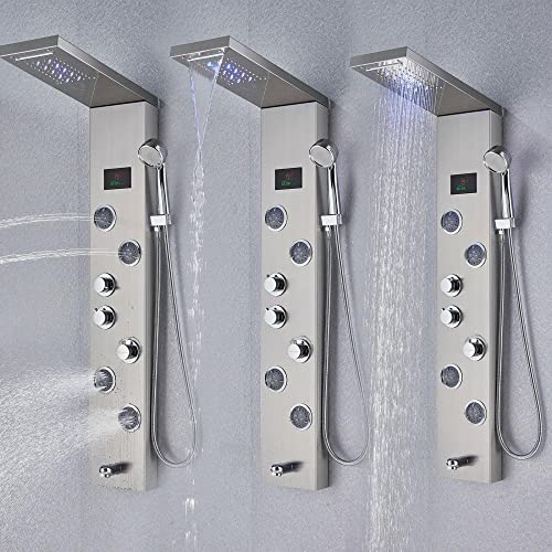 Columna de Ducha con Panel LED y Chorro Lluvia, Acero Inoxidable SUS304, con Masaje Corporal y 5 Modos miniatura 4