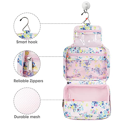 Image of Hanging Travel Toiletry Bag Cosmetic Make up Organizer for Women and Girls Waterproof (Pink Flower)
