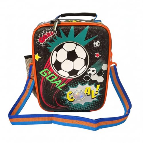 Image of Lunch Bag for Kids, Lunch Bag for Office Men, Women and Kids, Canvas Tiffin Bags for School, Picnic, Work, Carry Bag for Lunch Box and Water Bottle (Vertical Football D)