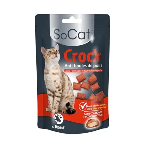 Riga - SoCat Crock Anti-Boules De Poils - Friandises pour Chat - Biscuit Croquant Au Coeur Crémeux De Boeuf - Riche en Vitamines - sans Colorant Ni Conservateur - Récompense Idéale - 60 g