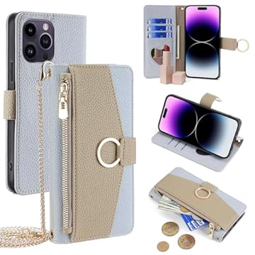 YOUULAR Capa tipo carteira com alça transversal compatível com Oppo A3 Pro, bolsa magnética com zíper, capa flip de couro PU à prova de choque com suporte azul