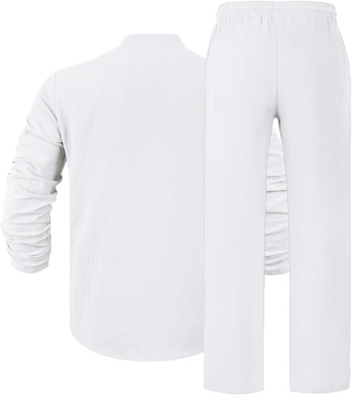 Cambkatl Men's 2 Piece Linen Outfits Loose Long Sleeve Casual Stand Collar Shirts and Beach Pants Vacation Matching Sets