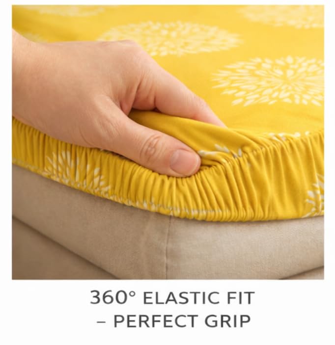 Image of Pure Cotton All Round Elastic Fitted Bedsheets with 1 Pillow Cover | Single Mattress Bed Breathable| Longlasting | Supersoft Size - 36 x 72 + 6 inches (Abstract, Color -Sunflower Yellow)