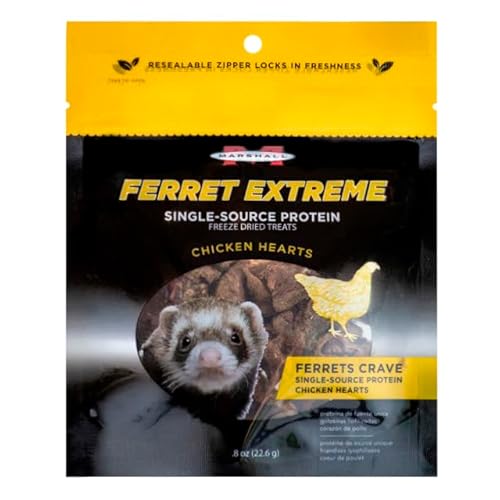 Marshall Pet Products RA Ferret Extreme Chicken Hearts Treat - 8 oz - Protein-Rich, Nutritious and Delicious Snacks for Ferret Health