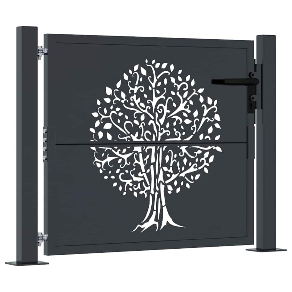 Portale Giardino Acciaio Antracite 100x75 cm Design Albero Taglio Laser