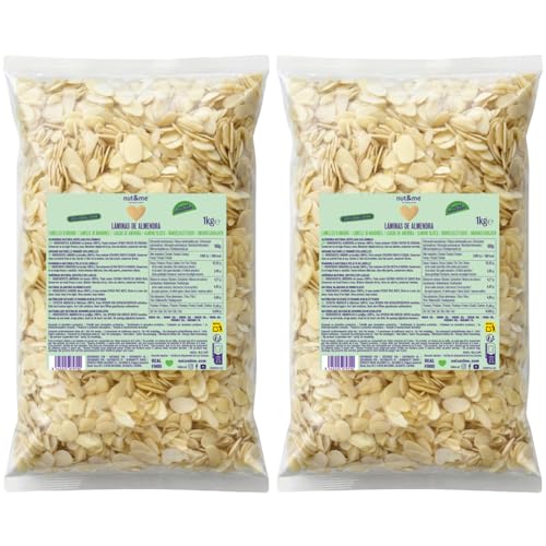 Almendras laminadas 2 kg nut&me | Láminas de almendra pelada | Almendras crudas | Sin aditivos ni conservantes | Fuentes de proteínas | Sin sal | Roscon de reyes | Pack 2 x 1 kg