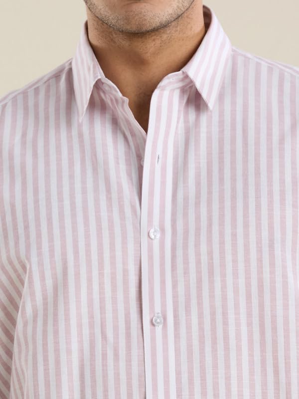 Image of Mark & Albert Mens Striped Linen Casual Shirt | Full Sleeves Mens Shirts | Stylish Shirt for Men